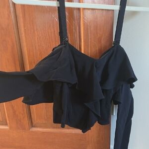 INTERMIX Black Ruffled Blouse
